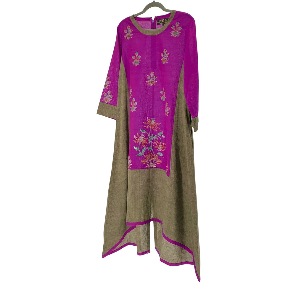 Nazila Couture Purple Olive Embroidered High Low Tunic Dress Small Boho Floral - Picture 12 of 14